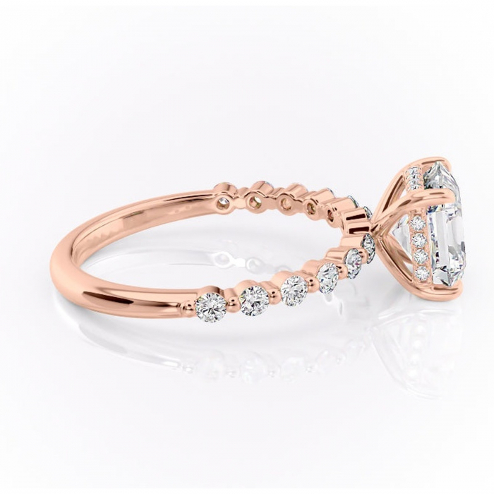 Inel de logodnă Amara din aur Rose 14kt cu moissanite tăietură asscher – Pietre laterale rafinată pentru profil înalt | Personalizează și configurează gratuit online [2]