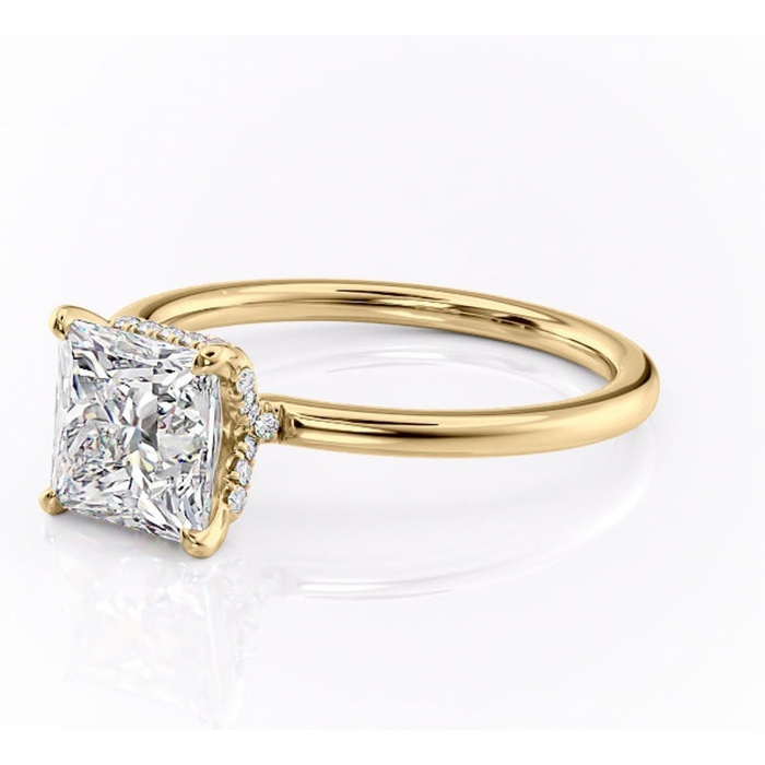 Inel de logodnă Amethyst din aur Galben 14kt cu moissanite tăietură princess – Solitar rafinată pentru profil înalt | Personalizează și configurează gratuit online [7]