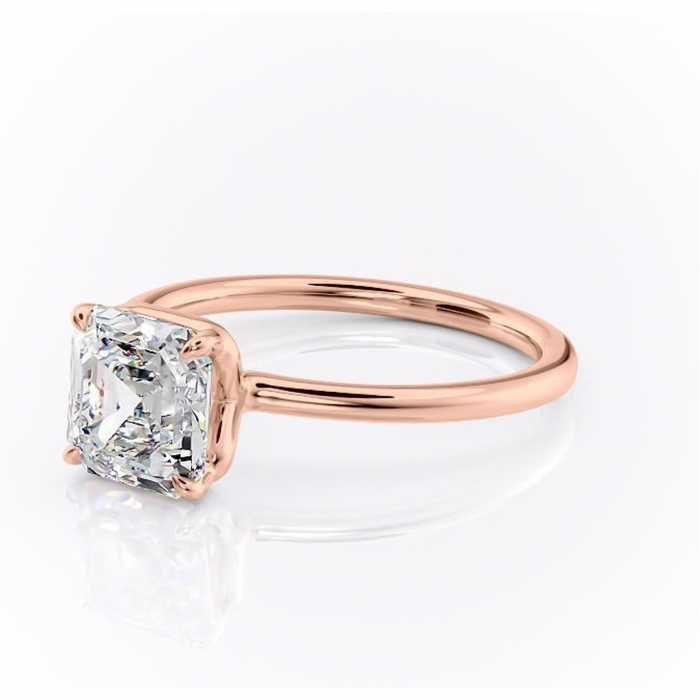 Inel de logodnă Amethyst din aur Rose 18kt cu moissanite tăietură asscher – Solitar rafinată pentru profil înalt | Personalizează și configurează gratuit online [7]