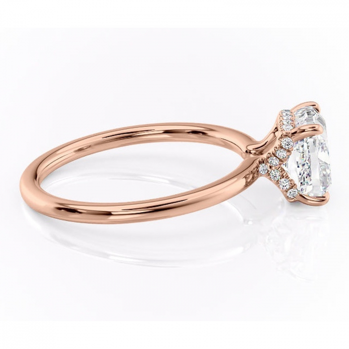 Inel de logodnă Amethyst din aur Rose 14kt cu moissanite tăietură pernă – Solitar rafinată pentru profil înalt | Personalizează și configurează gratuit online [2]