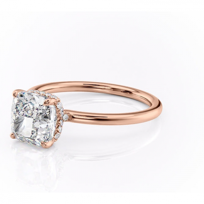 Inel de logodnă Amethyst din aur Rose 14kt cu moissanite tăietură pernă – Solitar rafinată pentru profil înalt | Personalizează și configurează gratuit online [7]