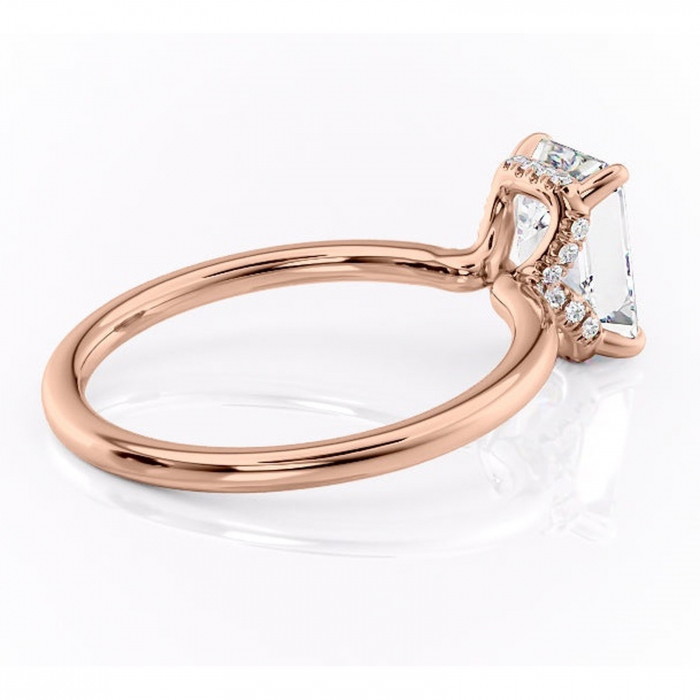Inel de logodnă Amethyst din aur Rose 14kt cu moissanite tăietură smarald – Solitar rafinată pentru profil înalt | Personalizează și configurează gratuit online [3]