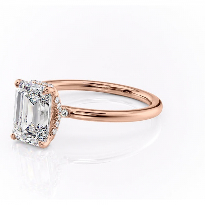 Inel de logodnă Amethyst din aur Rose 14kt cu moissanite tăietură smarald – Solitar rafinată pentru profil înalt | Personalizează și configurează gratuit online [7]