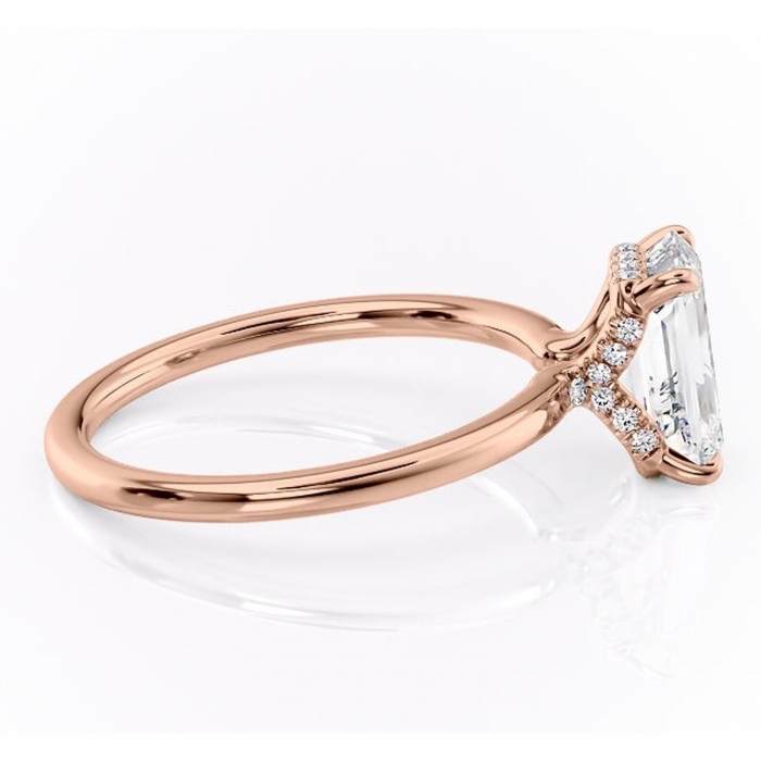 Inel de logodnă Amethyst din aur Rose 14kt cu moissanite tăietură smarald – Solitar rafinată pentru profil înalt | Personalizează și configurează gratuit online [2]