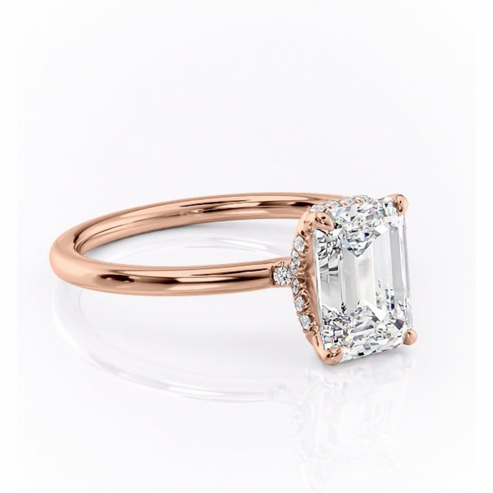 Inel de logodnă Amethyst din aur Rose 14kt cu moissanite tăietură smarald – Solitar rafinată pentru profil înalt | Personalizează și configurează gratuit online [1]