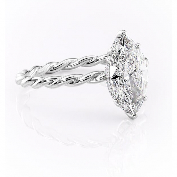 Inel de logodnă Anastasia din aur Alb 14kt cu moissanite tăietură marquise – Solitar rafinată pentru profil înalt | Personalizează și configurează gratuit online [1]