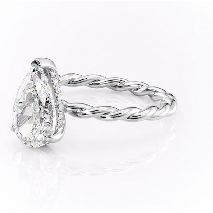 Inel de logodnă Anastasia din aur Alb 14kt cu moissanite tăietură pară – Solitar rafinată pentru profil înalt | Personalizează și configurează gratuit online [7]