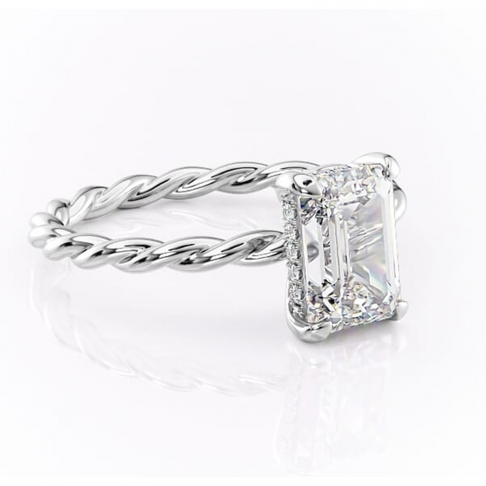 Inel de logodnă Anastasia din aur Alb 14kt cu moissanite tăietură smarald – Solitar rafinată pentru profil înalt | Personalizează și configurează gratuit online [1]