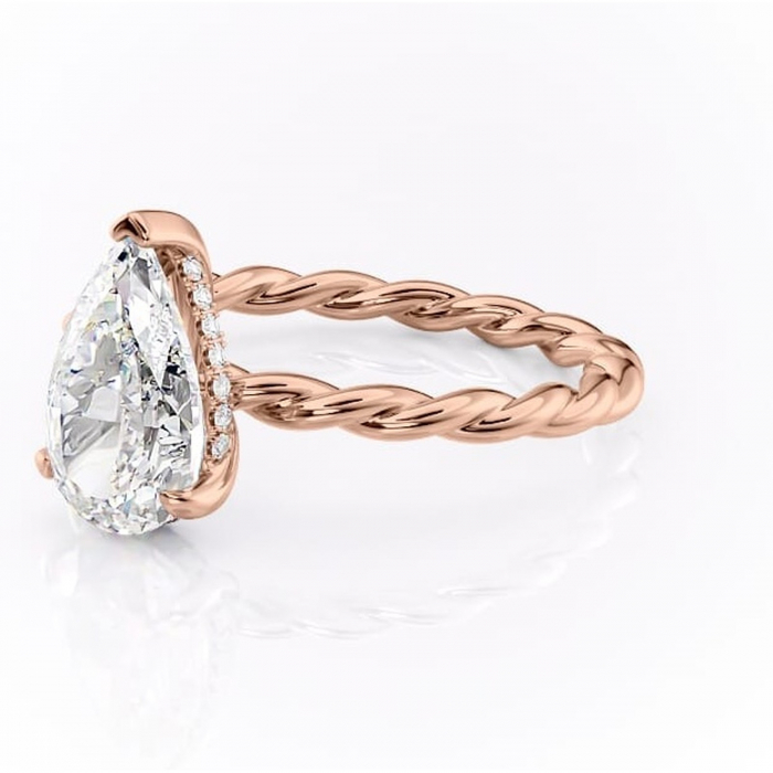 Inel de logodnă Anastasia din aur Rose 14kt cu moissanite tăietură pară – Solitar rafinată pentru profil înalt | Personalizează și configurează gratuit online [7]