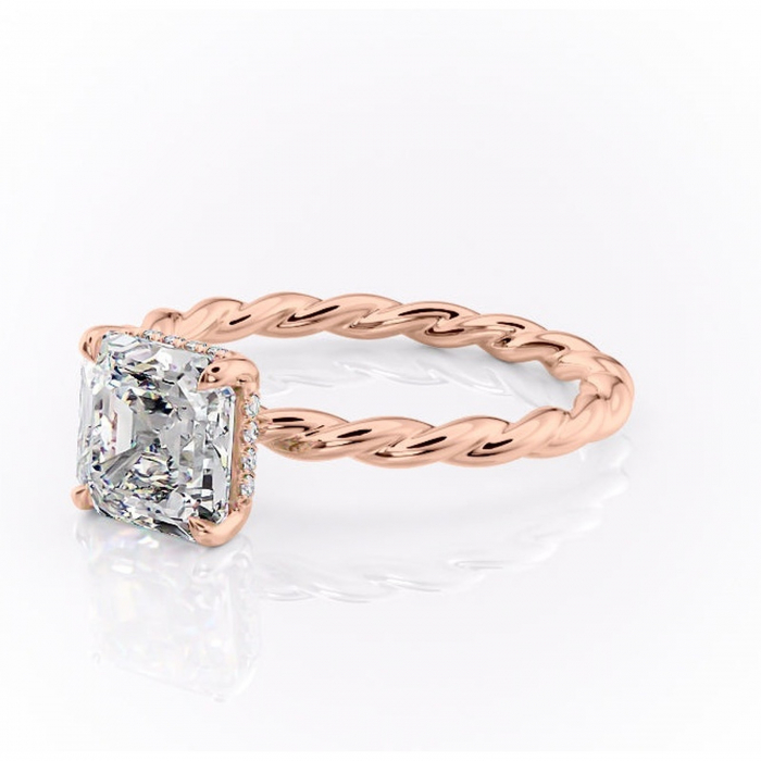 Inel de logodnă Anastasia din aur Rose 18kt cu moissanite tăietură asscher – Solitar rafinată pentru profil înalt | Personalizează și configurează gratuit online [7]