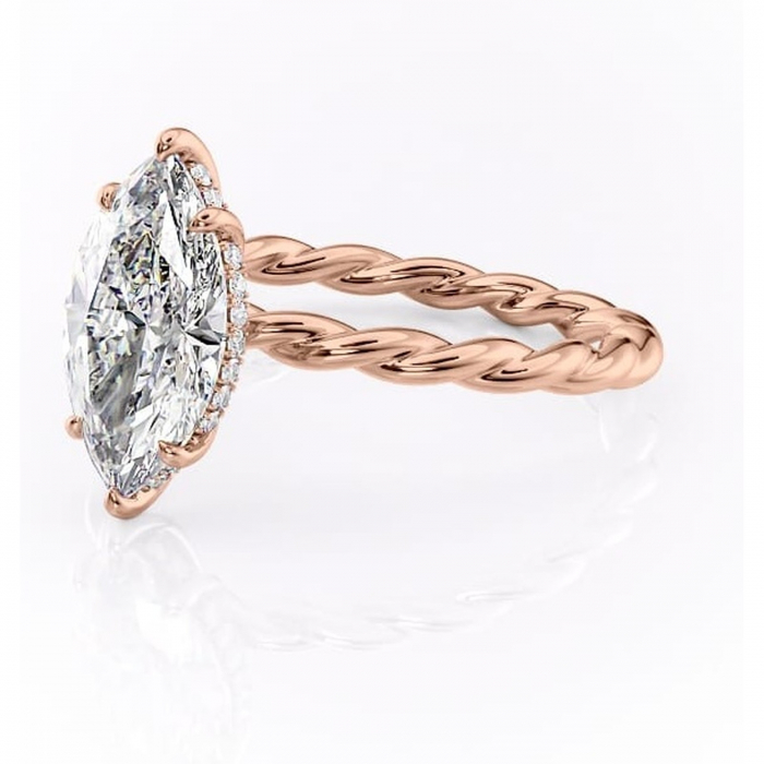 Inel de logodnă Anastasia din aur Rose 14kt cu moissanite tăietură marquise – Solitar rafinată pentru profil înalt | Personalizează și configurează gratuit online [7]