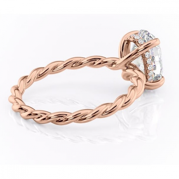 Inel de logodnă Anastasia din aur Rose 18kt cu moissanite tăietură ovală – Solitar rafinată pentru profil înalt | Personalizează și configurează gratuit online [3]