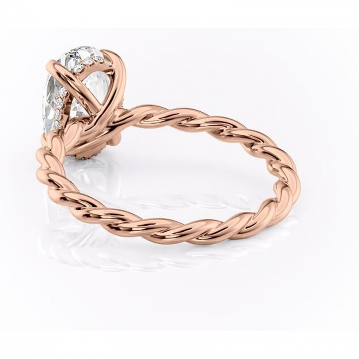 Inel de logodnă Anastasia din aur Rose 18kt cu moissanite tăietură ovală – Solitar rafinată pentru profil înalt | Personalizează și configurează gratuit online [4]