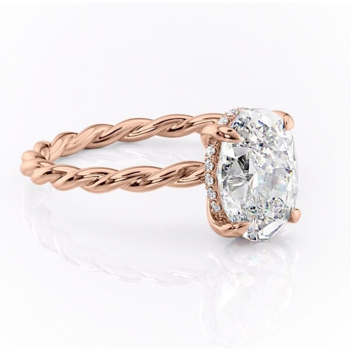 Inel de logodnă Anastasia din aur Rose 18kt cu moissanite tăietură ovală – Solitar rafinată pentru profil înalt | Personalizează și configurează gratuit online [1]
