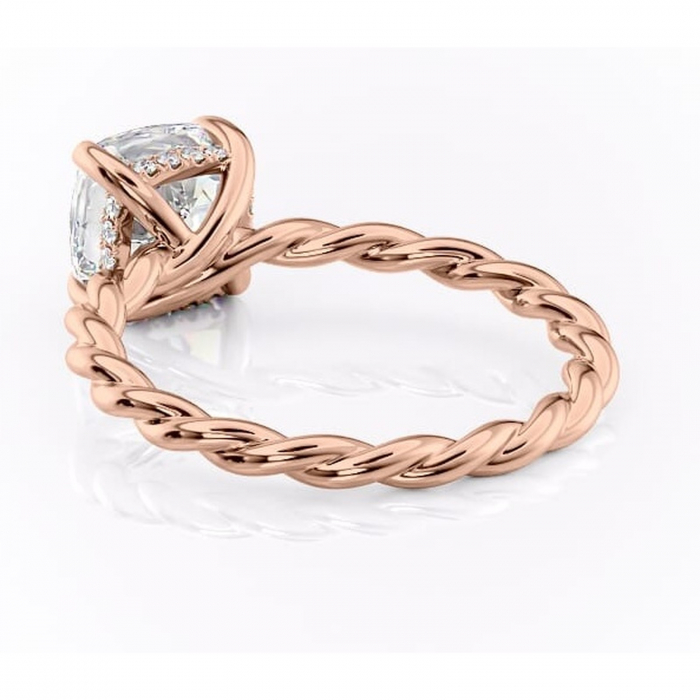 Inel de logodnă Anastasia din aur Rose 14kt cu moissanite tăietură pernă – Solitar rafinată pentru profil înalt | Personalizează și configurează gratuit online [4]