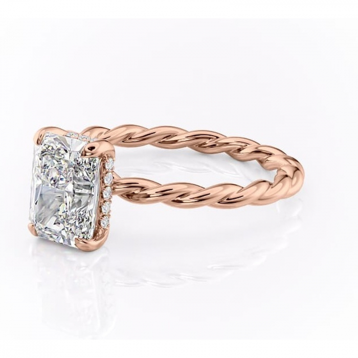 Inel de logodnă Anastasia din aur Rose 14kt cu moissanite tăietură radiantă – Solitar rafinată pentru profil înalt | Personalizează și configurează gratuit online [7]
