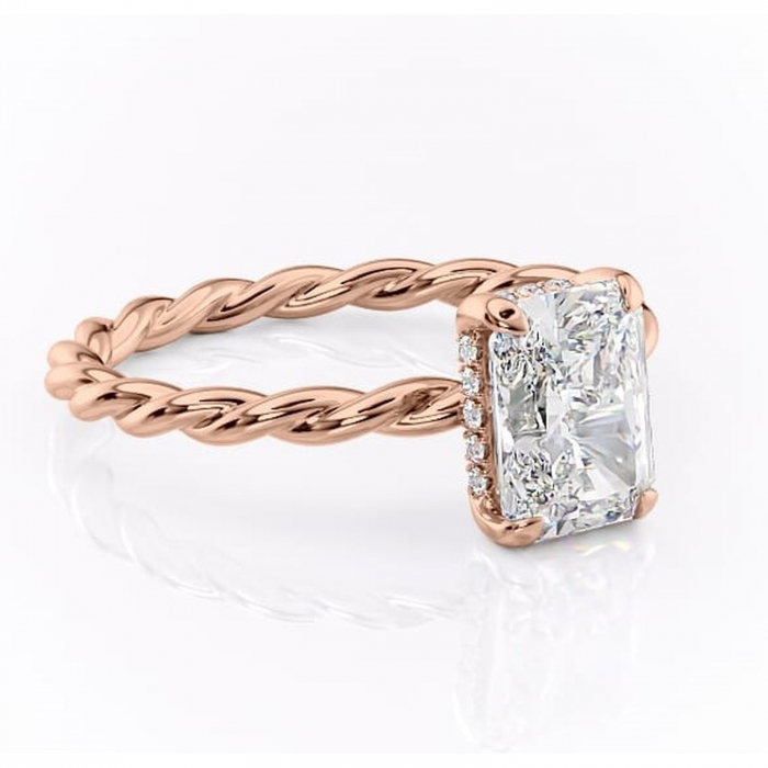 Inel de logodnă Anastasia din aur Rose 14kt cu moissanite tăietură radiantă – Solitar rafinată pentru profil înalt | Personalizează și configurează gratuit online [1]