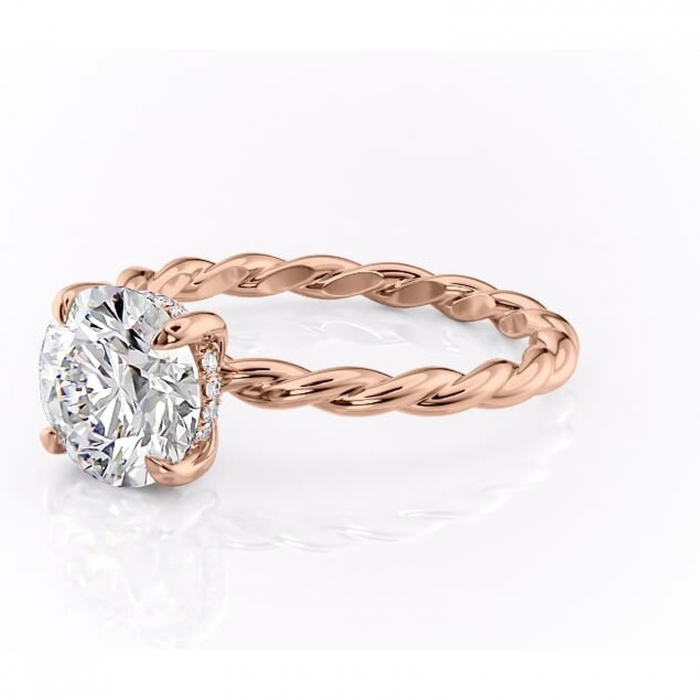 Inel de logodnă Anastasia din aur Rose 14kt cu moissanite tăietură rotundă – Solitar rafinată pentru profil înalt | Personalizează și configurează gratuit online [7]