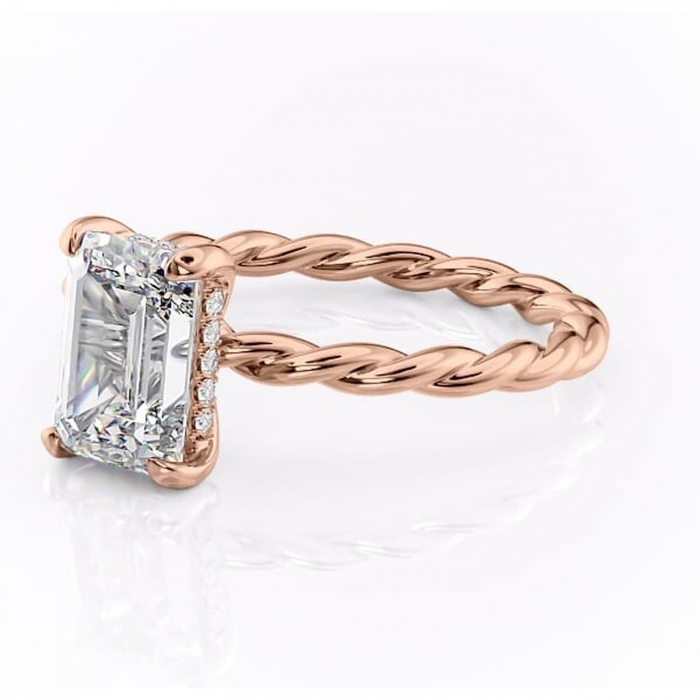 Inel de logodnă Anastasia din aur Rose 18kt cu moissanite tăietură smarald – Solitar rafinată pentru profil înalt | Personalizează și configurează gratuit online [7]