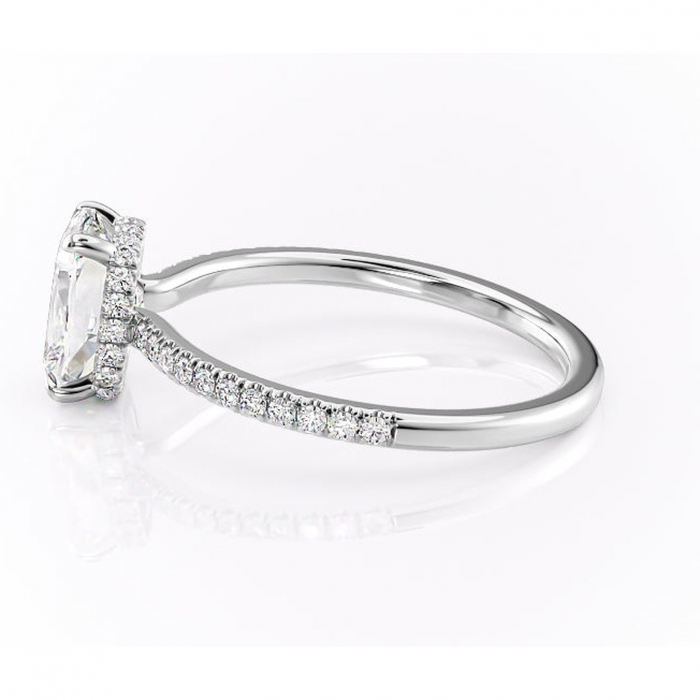 Inel de logodnă Arabella din aur Alb 14kt cu moissanite tăietură asscher – Montură pavé rafinată pentru profil jos | Personalizează și configurează gratuit online [6]