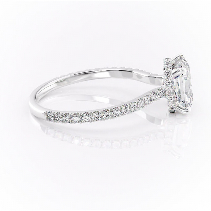 Inel de logodnă Arabella din aur Alb 14kt cu moissanite tăietură asscher – Montură pavé rafinată pentru profil jos | Personalizează și configurează gratuit online [2]