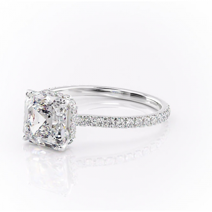 Inel de logodnă Arabella din aur Alb 14kt cu moissanite tăietură asscher – Montură pavé rafinată pentru profil jos | Personalizează și configurează gratuit online [7]