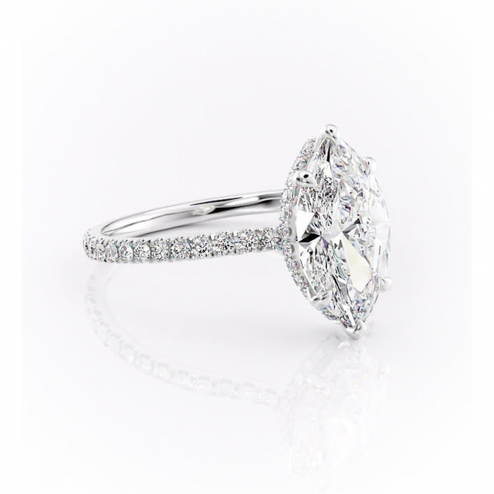 Inel de logodnă Arabella din aur Alb 14kt cu moissanite tăietură marquise – Montură pavé rafinată pentru profil jos | Personalizează și configurează gratuit online [1]