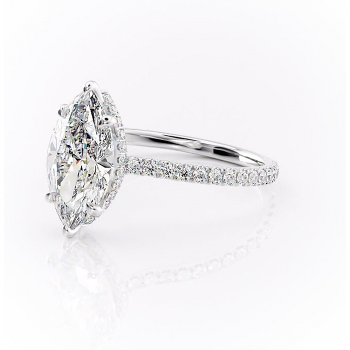 Inel de logodnă Arabella din aur Alb 14kt cu moissanite tăietură marquise – Montură pavé rafinată pentru profil jos | Personalizează și configurează gratuit online [7]