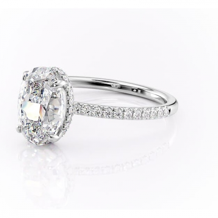Inel de logodnă Arabella din aur Alb 14kt cu moissanite tăietură ovală – Montură pavé rafinată pentru profil jos | Personalizează și configurează gratuit online [7]