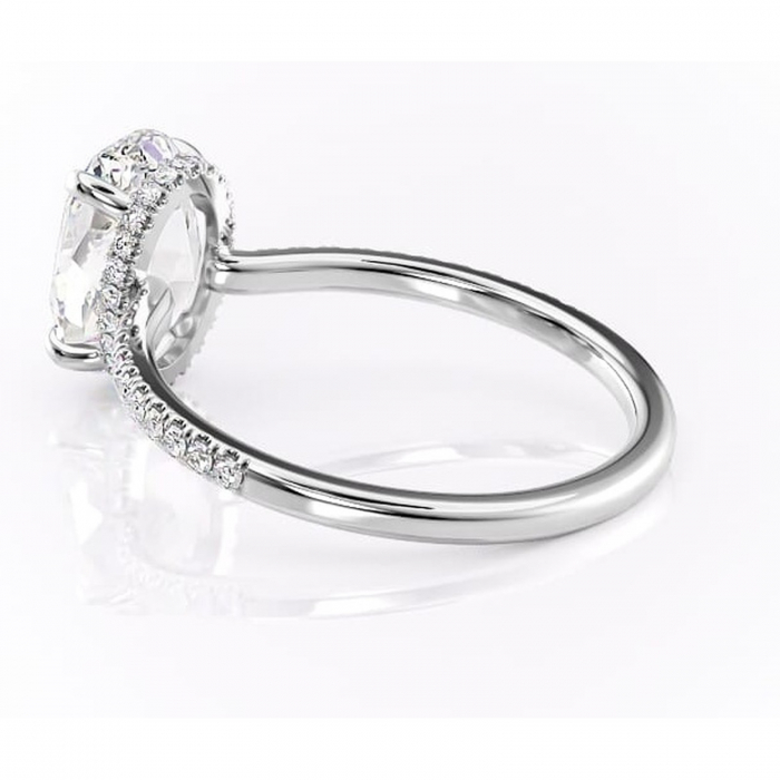 Inel de logodnă Arabella din aur Alb 14kt cu moissanite tăietură ovală – Montură pavé rafinată pentru profil jos | Personalizează și configurează gratuit online [5]