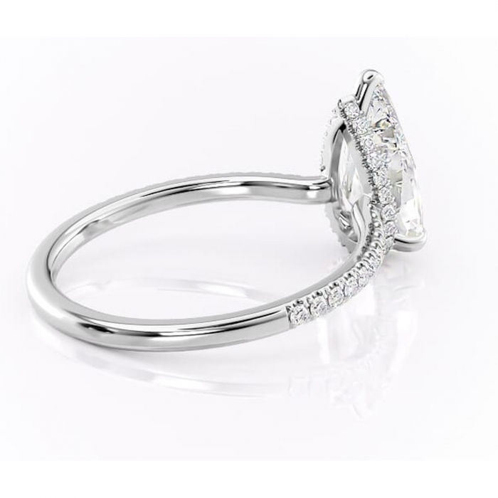 Inel de logodnă Arabella din aur Alb 14kt cu moissanite tăietură pară – Montură pavé rafinată pentru profil jos | Personalizează și configurează gratuit online [3]