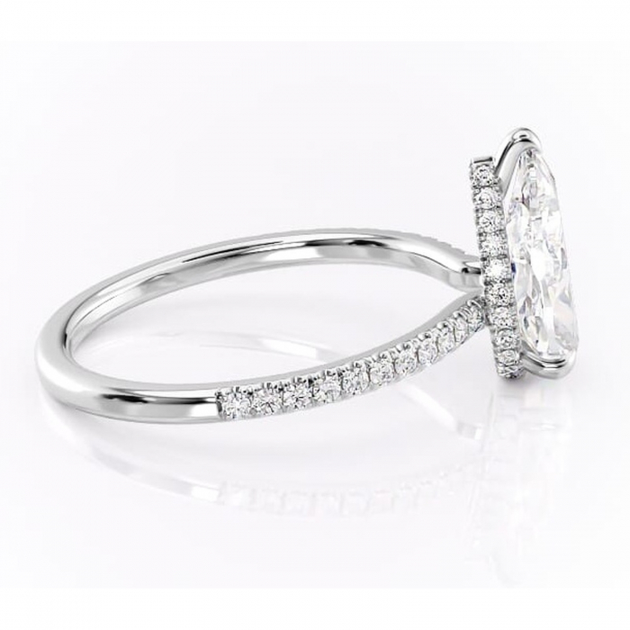 Inel de logodnă Arabella din aur Alb 14kt cu moissanite tăietură pară – Montură pavé rafinată pentru profil jos | Personalizează și configurează gratuit online [2]