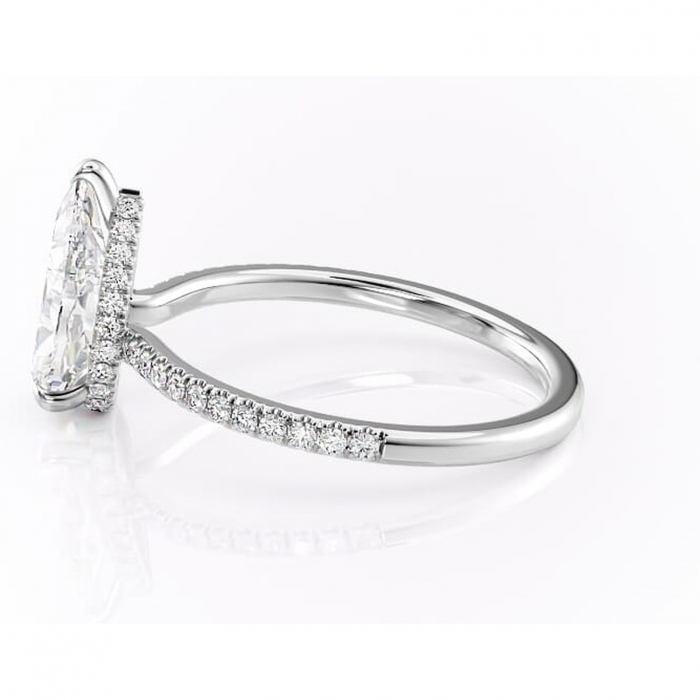 Inel de logodnă Arabella din aur Alb 14kt cu moissanite tăietură pară – Montură pavé rafinată pentru profil jos | Personalizează și configurează gratuit online [6]