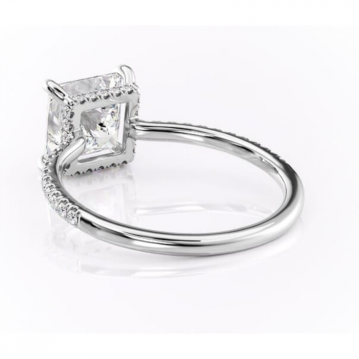 Inel de logodnă Arabella din aur Alb 14kt cu moissanite tăietură princess – Montură pavé rafinată pentru profil jos | Personalizează și configurează gratuit online [4]