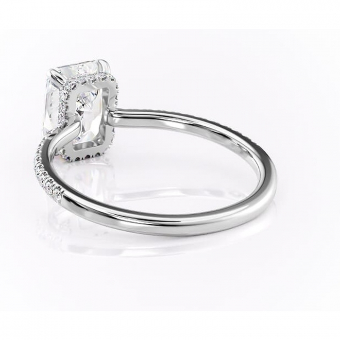 Inel de logodnă Arabella din aur Alb 14kt cu moissanite tăietură radiantă – Montură pavé rafinată pentru profil jos | Personalizează și configurează gratuit online [4]
