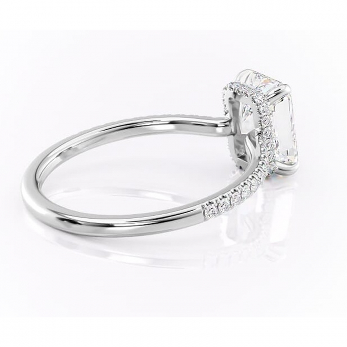 Inel de logodnă Arabella din aur Alb 14kt cu moissanite tăietură radiantă – Montură pavé rafinată pentru profil jos | Personalizează și configurează gratuit online [3]