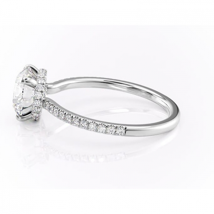 Inel de logodnă Arabella din aur Alb 14kt cu moissanite tăietură rotundă – Montură pavé rafinată pentru profil jos | Personalizează și configurează gratuit online [6]