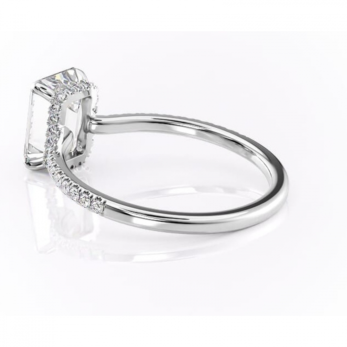 Inel de logodnă Arabella din aur Alb 14kt cu moissanite tăietură smarald – Montură pavé rafinată pentru profil jos | Personalizează și configurează gratuit online [5]