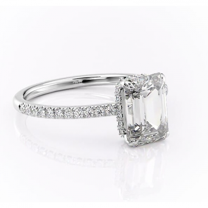 Inel de logodnă Arabella din aur Alb 14kt cu moissanite tăietură smarald – Montură pavé rafinată pentru profil jos | Personalizează și configurează gratuit online [1]