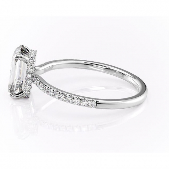 Inel de logodnă Arabella din aur Alb 14kt cu moissanite tăietură smarald – Montură pavé rafinată pentru profil jos | Personalizează și configurează gratuit online [6]