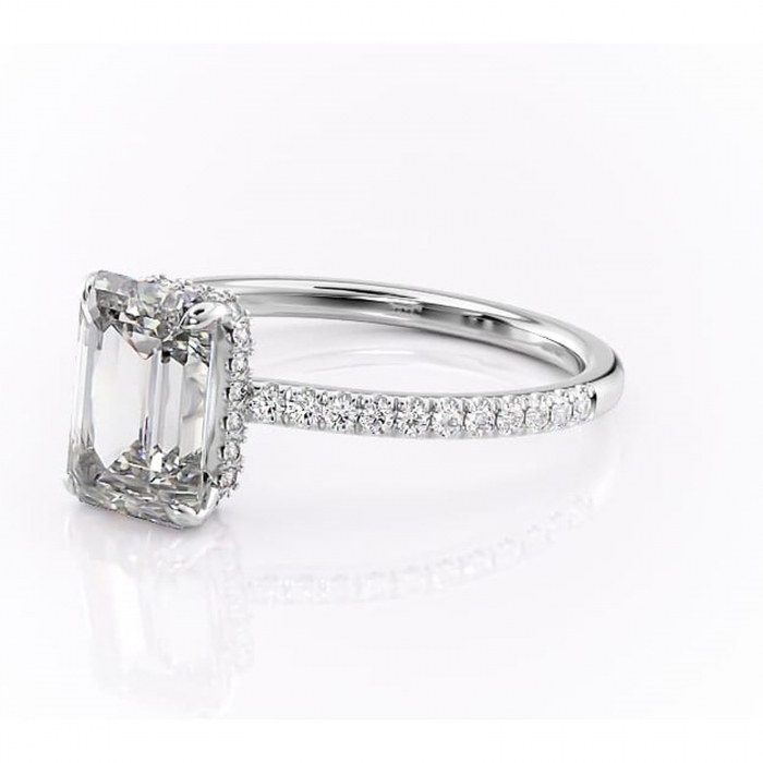 Inel de logodnă Arabella din aur Alb 14kt cu moissanite tăietură smarald – Montură pavé rafinată pentru profil jos | Personalizează și configurează gratuit online [7]