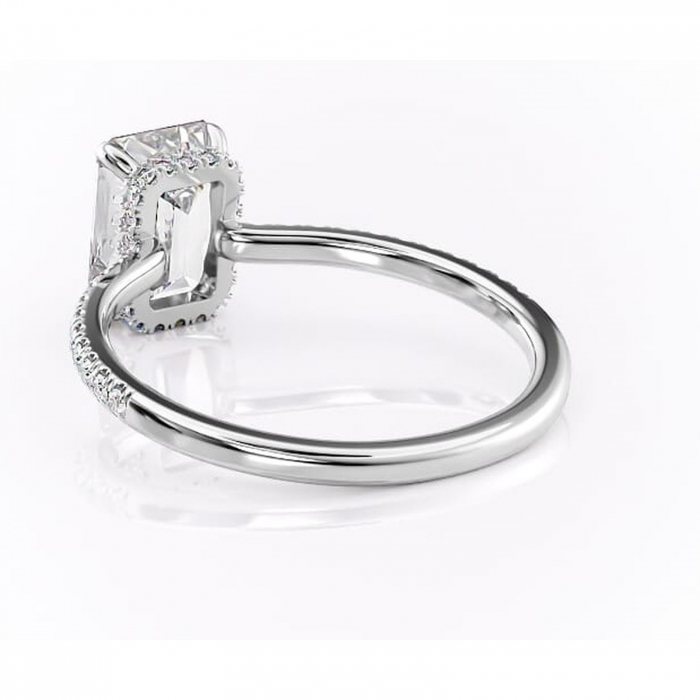 Inel de logodnă Arabella din aur Alb 14kt cu moissanite tăietură smarald – Montură pavé rafinată pentru profil jos | Personalizează și configurează gratuit online [4]