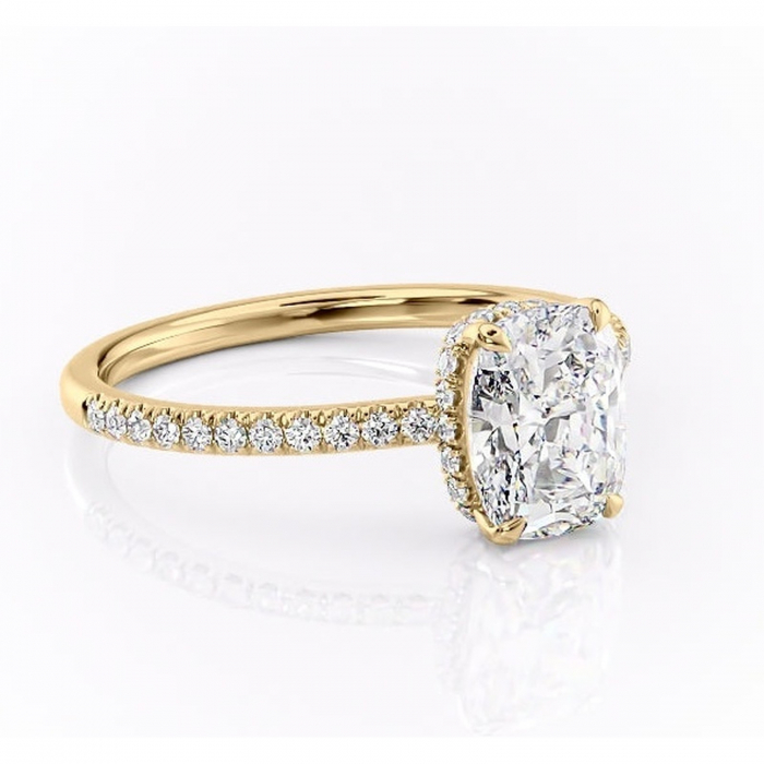 Inel de logodnă Arabella din aur Galben 14kt cu moissanite tăietură asscher – Montură pavé rafinată pentru profil jos | Personalizează și configurează gratuit online [1]