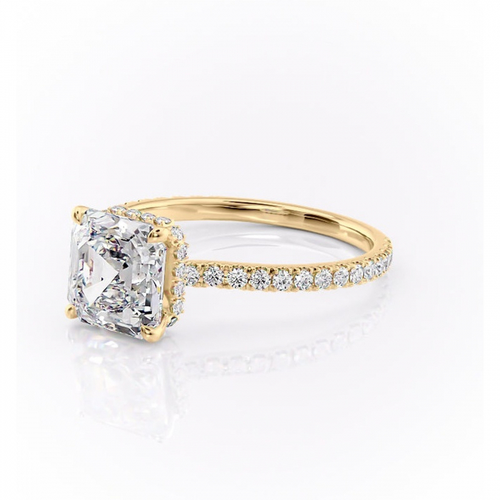 Inel de logodnă Arabella din aur Galben 18kt cu moissanite tăietură asscher – Montură pavé rafinată pentru profil jos | Personalizează și configurează gratuit online [7]