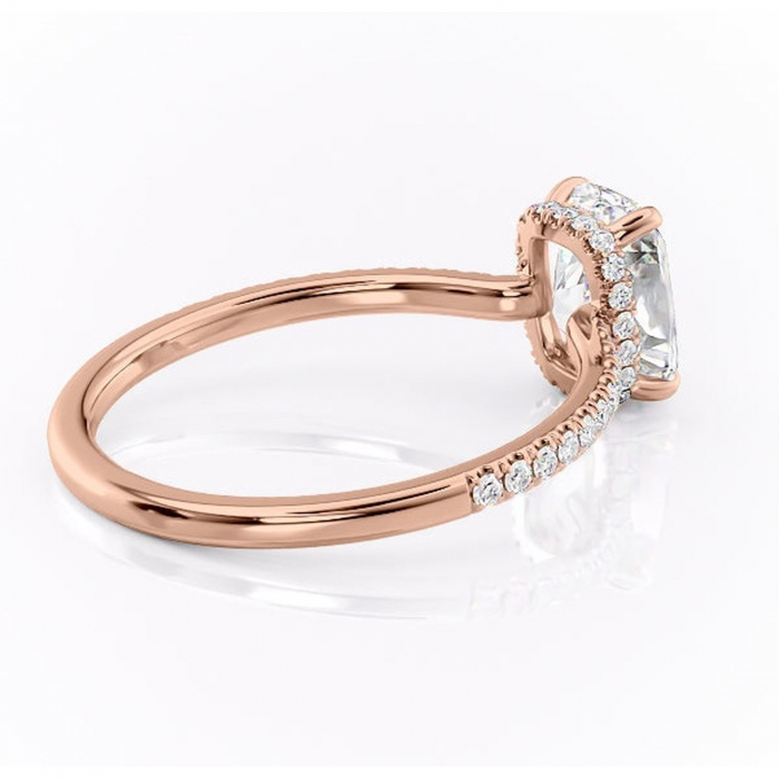 Inel de logodnă Arabella din aur Rose 14kt cu moissanite tăietură asscher – Montură pavé rafinată pentru profil jos | Personalizează și configurează gratuit online [3]