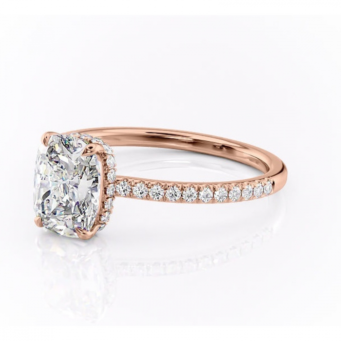 Inel de logodnă Arabella din aur Rose 14kt cu moissanite tăietură asscher – Montură pavé rafinată pentru profil jos | Personalizează și configurează gratuit online [7]