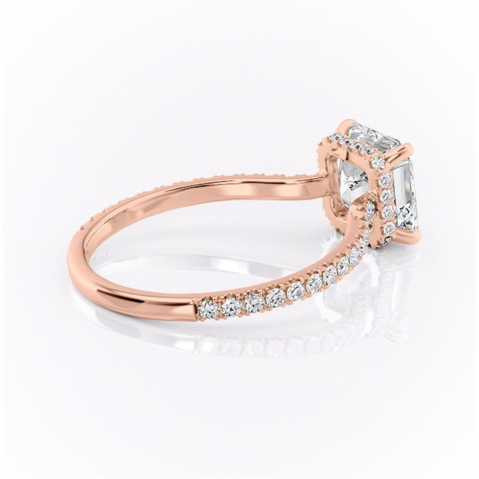 Inel de logodnă Arabella din aur Rose 14kt cu moissanite tăietură asscher – Montură pavé rafinată pentru profil jos | Personalizează și configurează gratuit online [3]