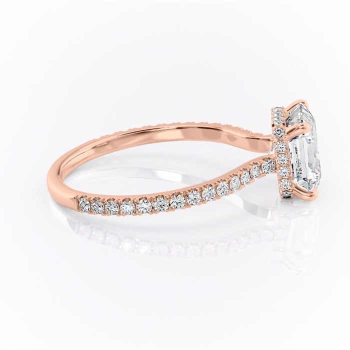Inel de logodnă Arabella din aur Rose 14kt cu moissanite tăietură asscher – Montură pavé rafinată pentru profil jos | Personalizează și configurează gratuit online [2]