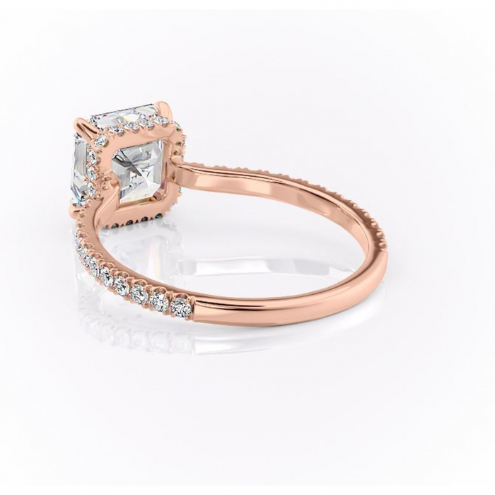 Inel de logodnă Arabella din aur Rose 14kt cu moissanite tăietură asscher – Montură pavé rafinată pentru profil jos | Personalizează și configurează gratuit online [4]
