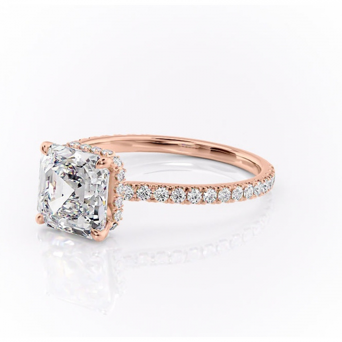 Inel de logodnă Arabella din aur Rose 14kt cu moissanite tăietură asscher – Montură pavé rafinată pentru profil jos | Personalizează și configurează gratuit online [7]